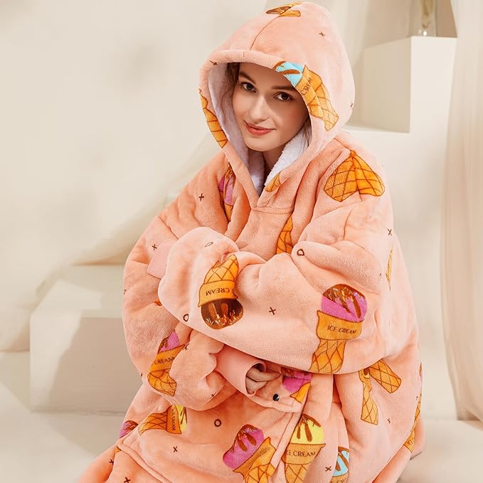 Narecte Cozy Oversized Blanket Hoodie Wearable Blanket Adults Soft Hooded Blanket Hoodie Birthday Gifts for Women Christmas