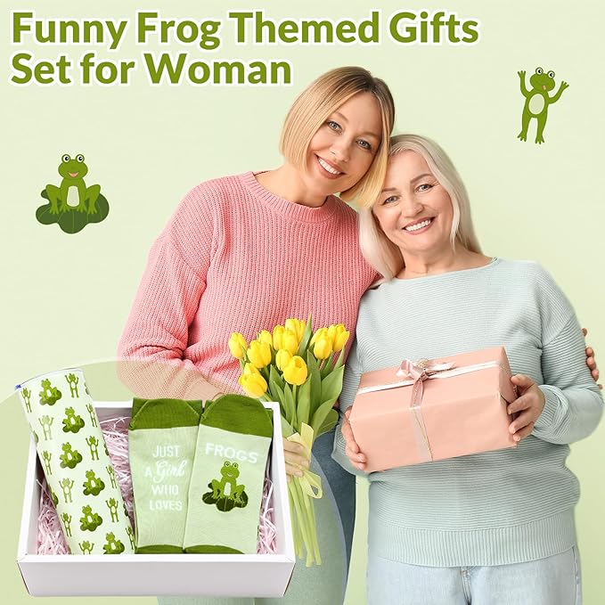 Funnymoom 2 Pack Frog Gifts Set Skinny Tumbler 20 oz Travel Coffee Mug Novelty Cute Animals Socks for Christmas Birthday Party