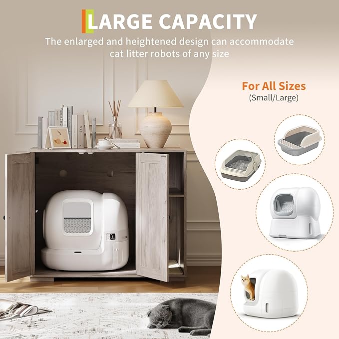 Garvee Dog-Proof Large Cat Litter Box Enclosure with Scratch Pad, Large Automatic Litter Box Furniture for Placing Self-Cleaning Litter Box,Litter Cabinet with Outlet,Space for Cat Stuffs