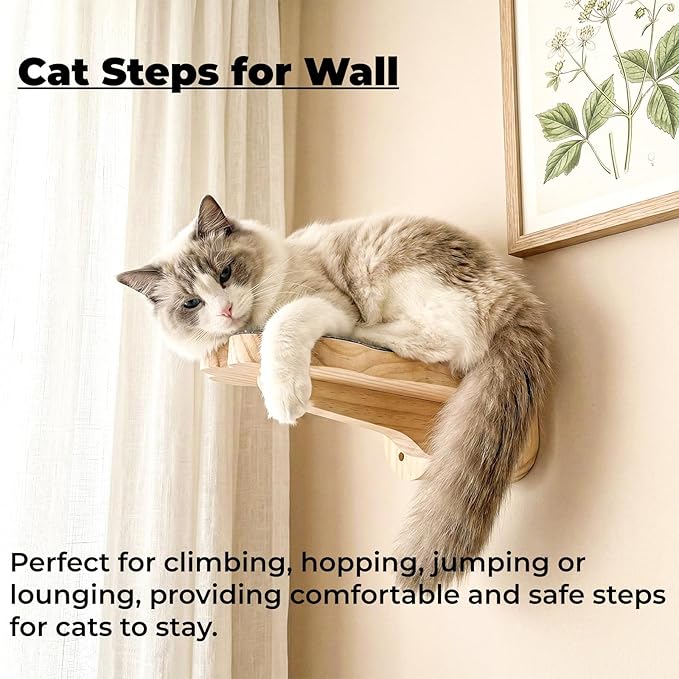 Tlence 3 Pack Cat Wall Shelves for Cats Steps, Wall Mounted Floating Cat Furniture with Non-Slip Felt, Cats Climbing Wall Stairs Perch for Jumping, Playing and Lounging, Holds up to 30lbs