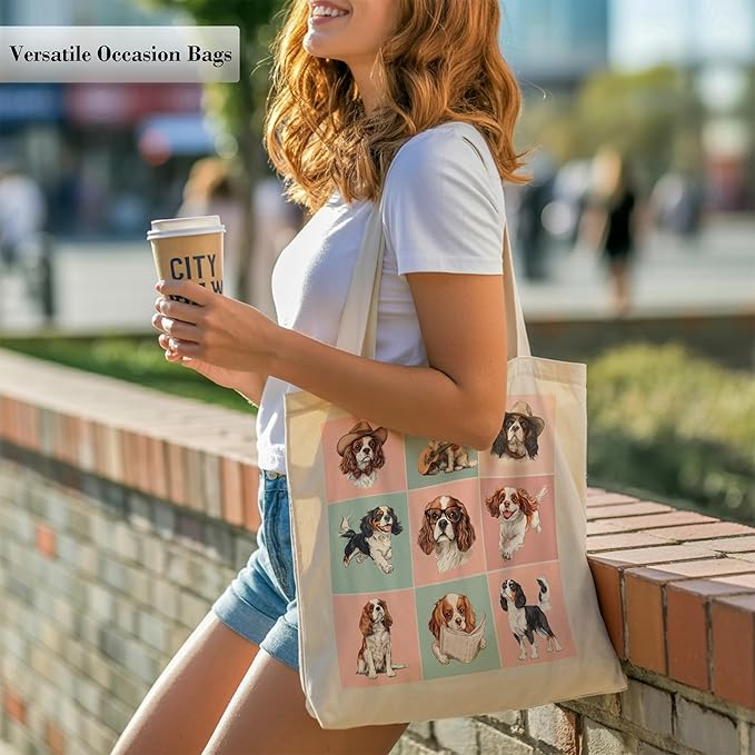 Pets Lover Gifts Tote Bag for Women, Dogs Cats Bee Aesthetic Canvas Bag with Inner Pocket
