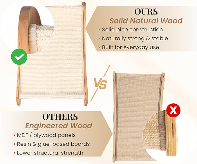 Mookie’s 26.5”x16.7” Extra Large Cat Scratcher Bed | Wooden Cat Couch with Natural Sisal | Cat Lounge Scratching Pad for Large Indoor Cats | Durable Horizontal Scratcher Furniture for Cats