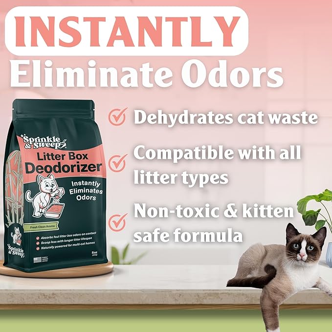 Sprinkle & Sweep Litter Box Deodorizer - Cat Litter Deodorizer Non Toxic and Safe for Kittens - Instantly Eliminates Foul Smells and Urine Odors (1 Bag + Speed Sifter)