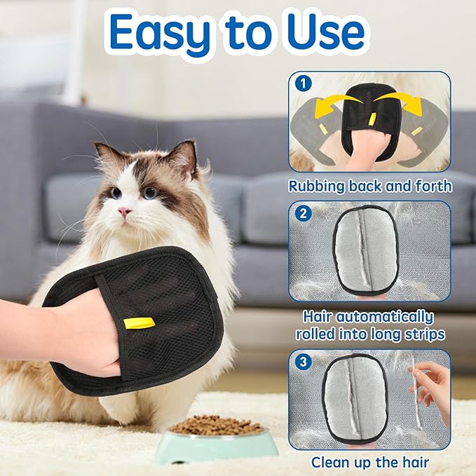 2pack Pet Hair Remover, Dog Hair Remover Glove with Cat Hair Remover Brush for Couch, Reusable Washable Lint Cleaner Brush Hairs Removal Tool for Furniture Clothing Bedsheets Carpets