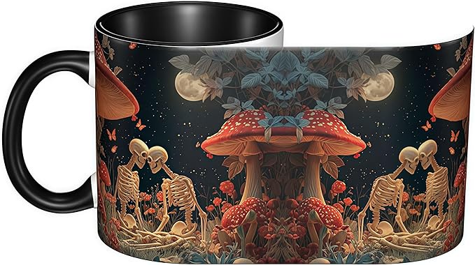 FyLybois Skull Coffee Mug Ceramic Coffee Cup with Handle Microwave Safe for Home or Office Gifts for Women and Men (Mushroom)