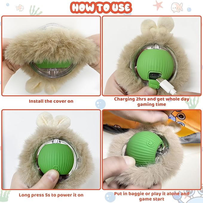 Interactive Cat Toy Ball,360° Self Rolling Cat Ball with Led Light,Rechargable Automatic Motion Activated Moving Toy with 3 Working Modes,Type-c Rechargeable