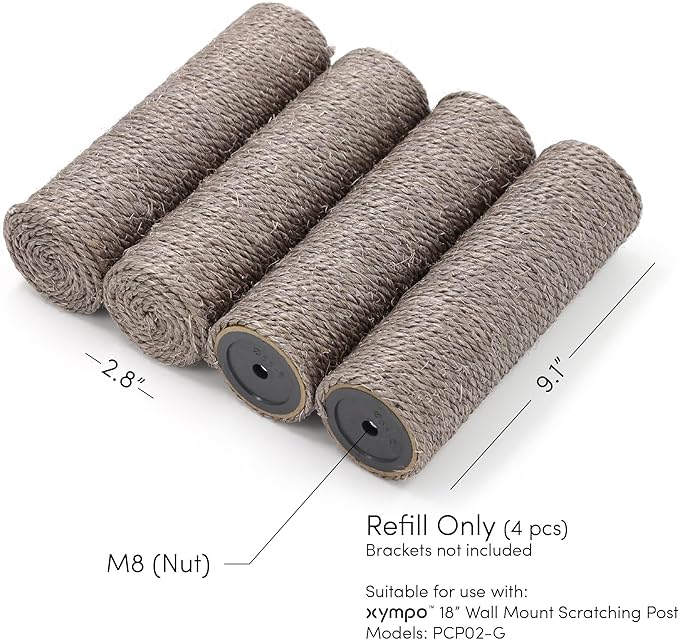 xympo 18" Compact Wall Mounted Cat Scratcher, Sisal Scratching Post - Grey