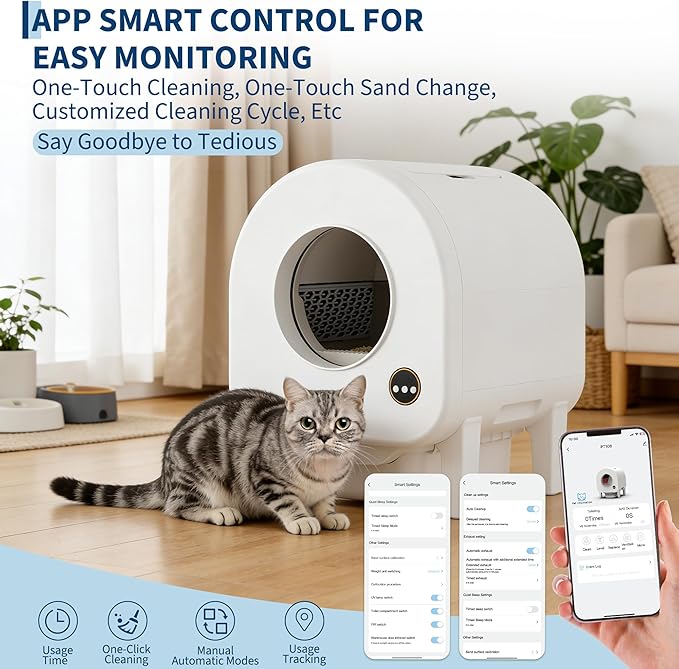 Garvee Self-Cleaning Cat Litter Box, Automatic Smart Pet Litter Box, Large Capacity for Multiple Cats, WiFi-Enabled App Control with Safety Sensors w/Garage Bags
