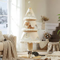 MUTTROS Modern Cat Tree-51.2" Cat Christmas Tree w/Thick Scratch Post(φ5.4in), Wood Cat Tower w/ 3 Condos-Heavy Duty Furniture w/Metal Frame & Replaceable Mat for Indoor Kittens, White