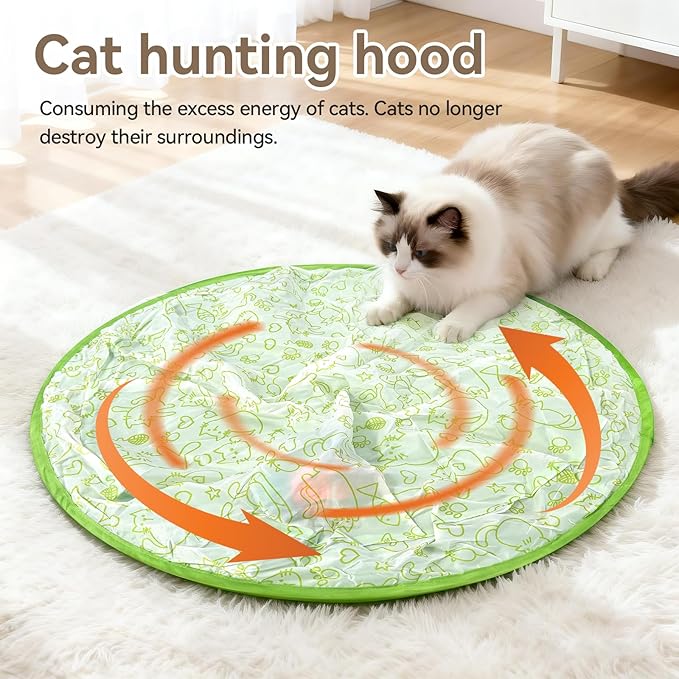 Upgraded Rechargeable Interactive Cat Toy Ball with Hunting Cover - Smart Automatic Rolling, Obstacle Avoidance, Indoor Exercise for Cats to Release Energy & Instincts (Green)