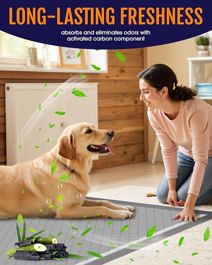 Charcoal Puppy Pads - 70 Packs, 34"×28" Ultra-Large Puppy Pads, Odor-Control Carbon Pee Pads for Dogs, 6-Layer Ultra-Absorbent & Quick-Dry Black Training Pads