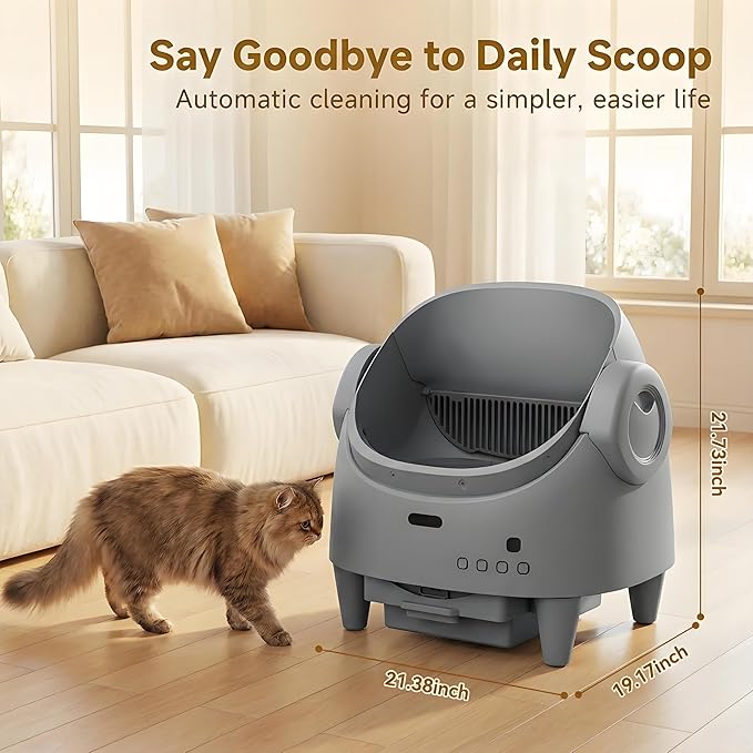 Open-Top Automatic Cat Litter Box, Self Cleaning Cat Litter Box with App Control & Weight Monitoring, 10.5L Large Capacity for Multiple Cats, Ultra-Quiet & Odor Control, 1 Rolls Refill Bags Included