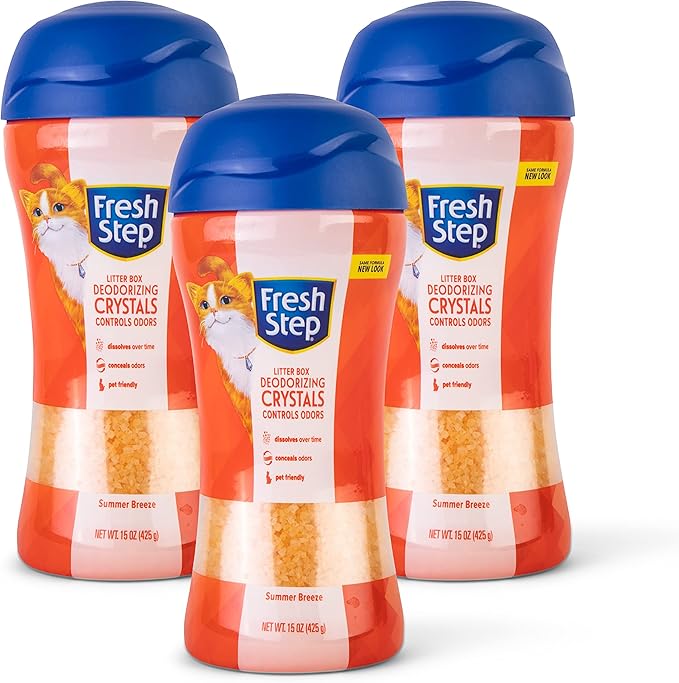 Fresh Step Cat Litter Crystals In Summer Breeze Scent | Cat Litter Box Deodorizer | Combats Cat Odors and Neutralizes Smells to Keep Your Home Clean, 15 Ounces - 3 Pack (Packaging May Vary)