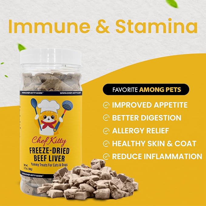 Freeze Dried Beef Liver Dog Treats | Healthy Kitten Treats, Single Ingredient, Raw | High Protein Cat & Dog Food Toppers, Grain-Free | Inspected & Tested in USA | 2.1 oz