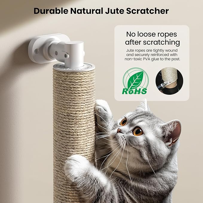 SVD.PET Cat Scratching Post Wall Mounted, 37.5" Tall Jute Cat Scratcher for Wall with Hanging Toys for Large Cats Indoor Cat Wall Furniture