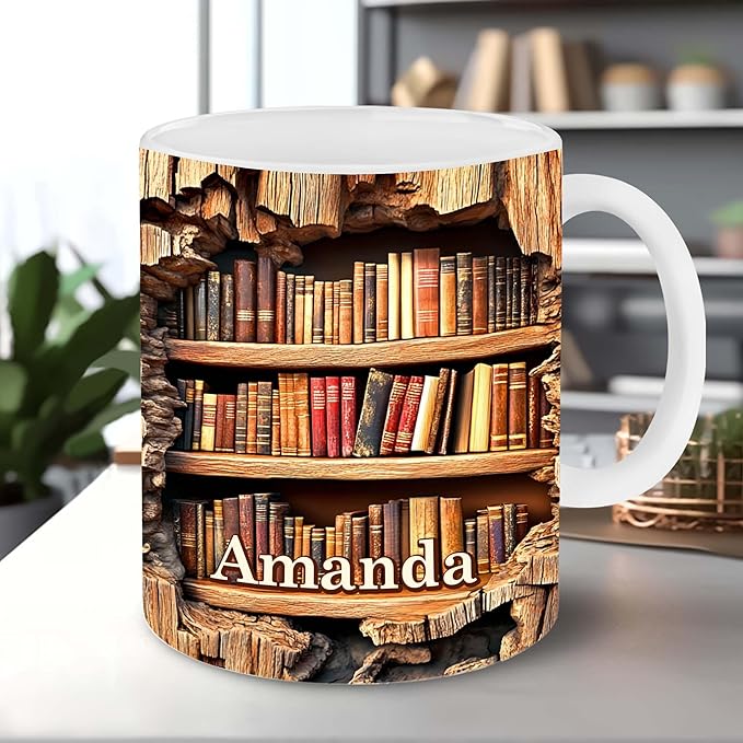 Personalized Book Lover Gifts - Book Lovers Gift For Bookworm, Readers, Librarians, Bookish - Library Bookshelf Mug Custom Avatar & Name - Bookish Gift For Friends, Women, Her