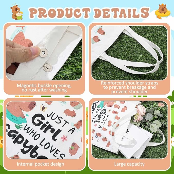 Paterr 4 Pcs Capybara Gifts for Women Mom, Capybaras Lovers Gifts for Mother's Day Birthday Decorations, with Canvas Tote Bag 16oz Glass Coffee Cup with Straw Socks Cute Keychain