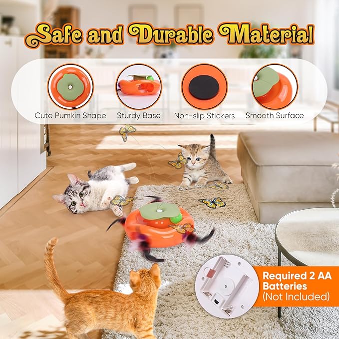 Interactive Cat Toy 3in1 Halloween Cat Toys Pumpkin Whack a Mole Cat Toy with Rotating Butterfly Cat Enrichment Battery Operated