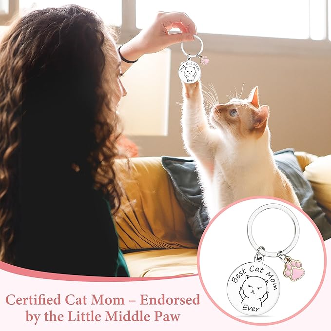 Cat Mom Gifts for Women Unique Cat Themed Gift for Cats Lovers Gifts for Women Funny Cats Accessories for Woman - Kitty Paw Socks Keychain Pen Candle Cup Sticky Notes Makeup Bag Card