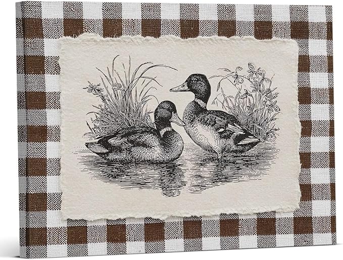 Vintage Country Mallard Duck Canvas Wall Art Rustic Ducks Print Painting Cottagecore Wall Decor for Home Farmhouse Living Room 8x10 Inches Framed