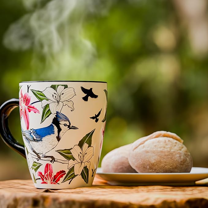 Color Changing Bird Coffee Mug 12oz – Heat Sensitive Ceramic Cup with Floral Reveal – Gifts for Bird Lovers, Unique Coffee Mugs for Women, Christmas Holiday Gift, Perfect for Coffee, Tea or Cocoa
