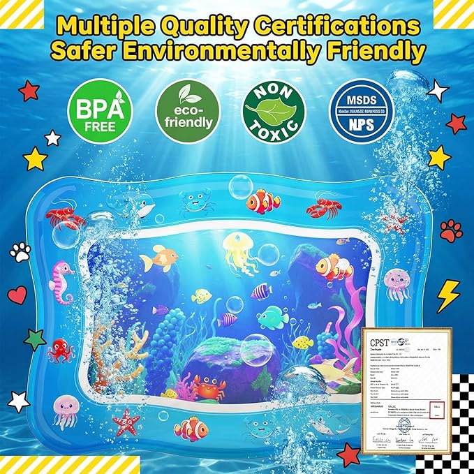 Cat Water Mat - Interactive Cat Toys Upgraded Thickened 0.7mm PVC Cooling & Heating Water Bed with Floating Fish, Anti-Scratch Leak Proof Foldable Water Sensor Play Mat for Cats