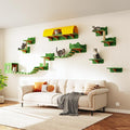 Cat Wall Shelves, Wall Mounted Cat Shelf Furniture with Plush Fabric(16 Piece Set), Cats Furniture with 40''L Tunnel, Condos, House, Steps, Bridge Ladder and Scratching Post, Green