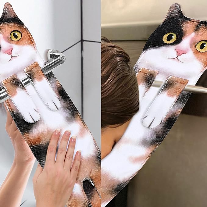 Funny Hand Towels for Bathroom Kitchen Decor - Cute Cat Hanging Hand Towel Kitchen Gadgets - Unique Housewarming Birthday Christmas Cat Lover Gift Ideas for Women Mom Lady Adults