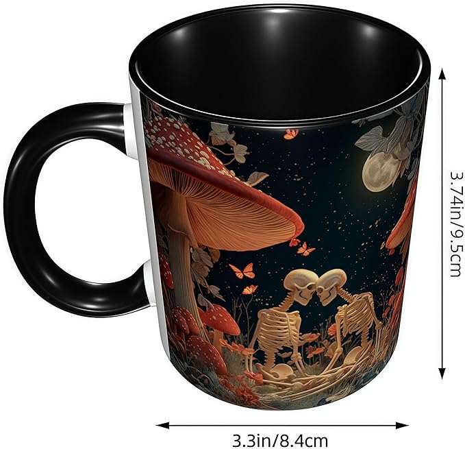 FyLybois Skull Coffee Mug Ceramic Coffee Cup with Handle Microwave Safe for Home or Office Gifts for Women and Men (Mushroom)