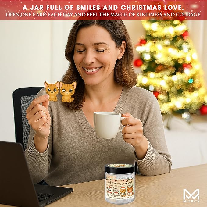 Positive Catmas Jar – 60 Affirmation Cards for Anxiety & Self Care, Gifts for People Who Love Cats, Cat Gifts for Women, Teens, Friends, Sisters, Emotional Support Cats, Christmas Gift Ideas Stocking Stuffers