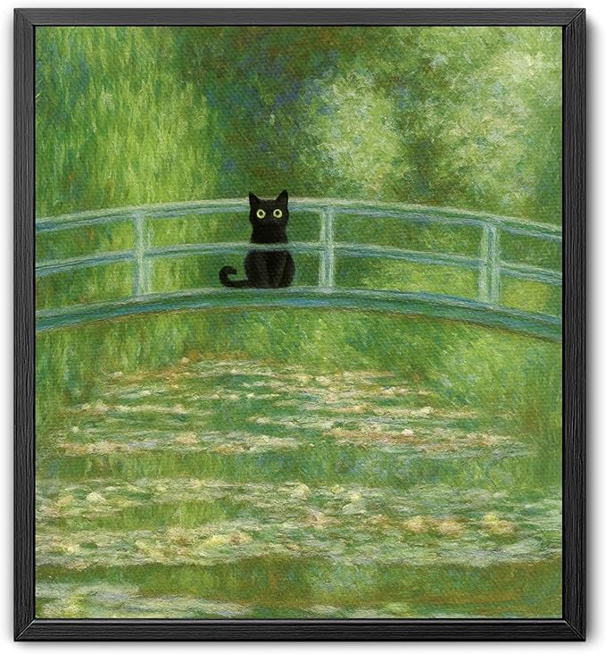 Madewell Living Van Gogh Starry Night with Funny Cat Canvas Print Wall Art - Ready to Hang, Waterproof Living Room & Bedroom Decor