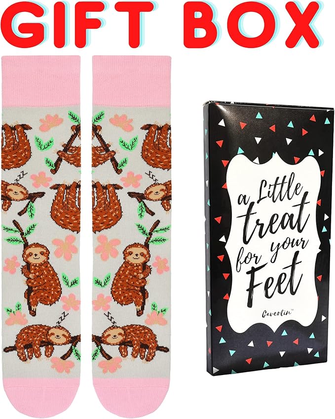 Cavertin Women's Novelty Socks with Gift Box Cat Lover Dog Mom Book Lover Cat Mom Llama Unicorn Sloth Corgi
