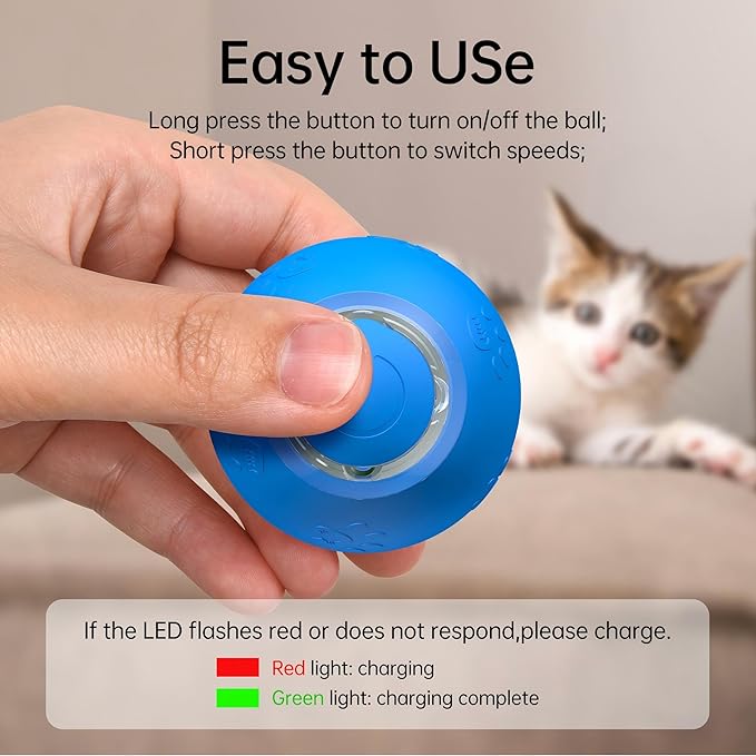 2026 Newly Upgraded Version 3.0 Cat Toys, Cool Intelligent Interactive Cat Ball for Indoor Bored Cats, Automatic Rolling Ball 3.0 Puzzle Toy, Electronic Rolling Pet Chase (Blue-1 pcs)