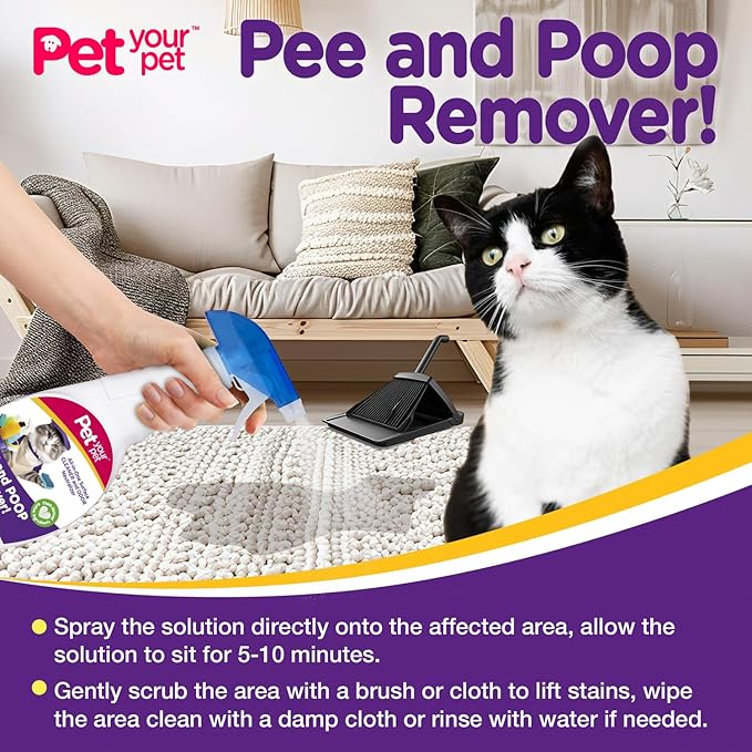 Cat Pee and Poop Remover 16 fl Oz – All-in-One Pet Stain and Odor Remover with Plant-Derived Ingredients – Stain and Odor Removers for Upholstery, Carpets & Hard Floors