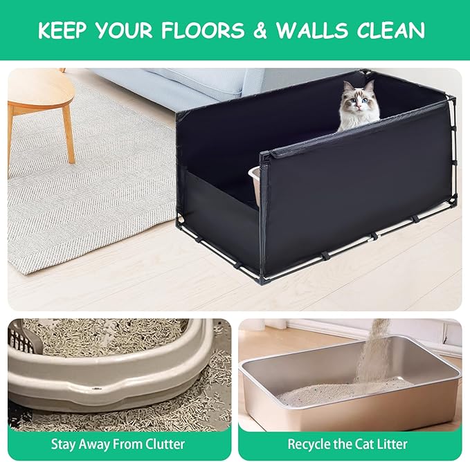 Extra Large Cat Litter Box Enclosure–Big Covered Litterbox with High Front Splash Guard, Waterproof&Portable Litter Box Cover for Indoor Cats,Kittens,Multiple Pets (Large)