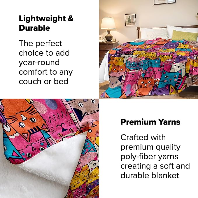 Colorful Cat Blanket Gifts - Funny Cat Soft Fleece Throw Blankets - Perfect for Cat Lovers, Kids, and Cozy Home Decor - 60x80 Inches