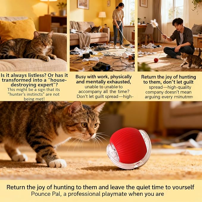 Cat Toy, 360° Automatic Rolling Smart Pet Ball Toys, Motion-Activated, Rechargeable, Four Modes, Three Speed Adjustment, Solve Your Cat's Boredom in Seconds (Blue)