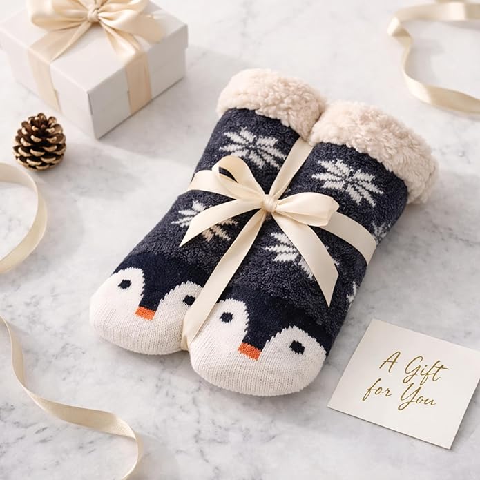 Jeasona Women’s Fuzzy Slipper Socks With Grippers Cozy Warm Cute Animal Gifts