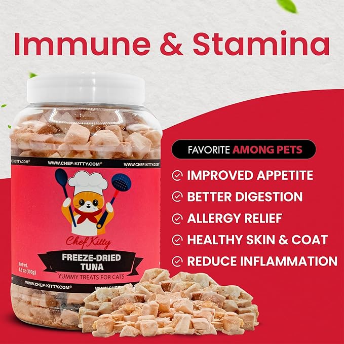 Tuna Cat Treats, 100% Wild Caught | Freeze Dried Dog Treats, High Protein | Grain-free, Single Ingredient Cat & Dog Food Toppers | No Additives or Preservatives | Inspected & Tested in USA | 7.4 oz