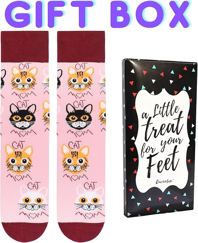 Cavertin Women's Novelty Socks with Gift Box Cat Lover Dog Mom Book Lover Cat Mom Llama Unicorn Sloth Corgi