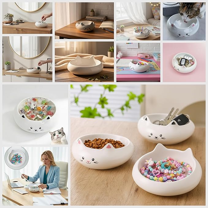 Cat Bowls, Cat Food Bowl, Ceramic Cute Kitten Bowls for Food and Water 7.1oz, Small Dog Feeding Dish for Whisker Fatigue Friendly, Personal Design Home Decor Bowl, Multi-Use