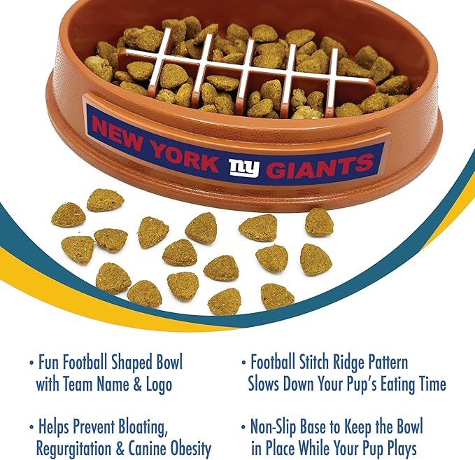 NFL Super Bowl New York Giants Slow Feeder Dog & Cat Bowl. Football Design for Healthy Digestion. Non-Slip for Large & Small Pets