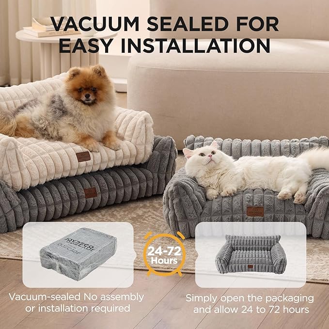 Joydeco Cat Couch for Pets, 36 inch Plush Pet Sofa, Cat Bed for Indoor Cats with Removable Washable Cover, Supportive Pet Sofa, Drak Grey