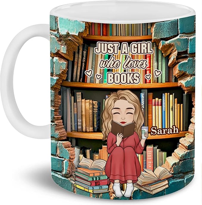 Personalized Book Lover Gifts - Book Lovers Gift For Bookworm, Readers, Librarians, Bookish - Hole In A Wall Mug Custom Avatar - Bookish Gift For Friends, Women, Her