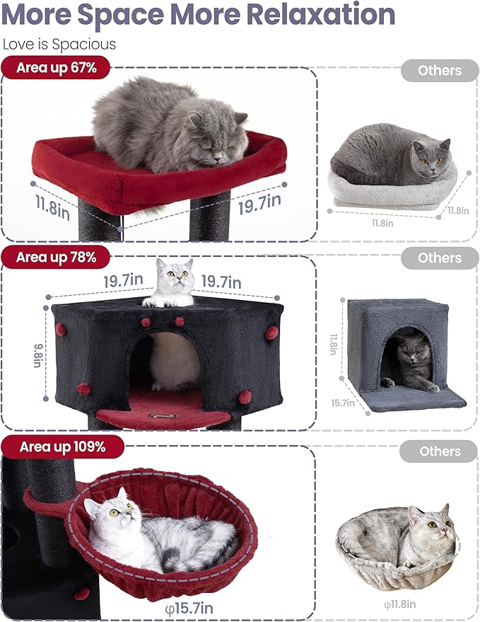 Cat Tree Tower for Large Cats Adult - 60 Inch XXL Sturdy Heavy Duty Extra Wide Scratching Posts (φ4.4in) Condo - Indoor Big Cat House Hammock Perch - XL Wood Multi Level Feline Pet Bed Trees Houses