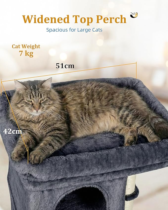 Aechonow Cat Tree for Large Cat, 19 * 16.5In Large Cat Perch, Adult Cat Tower for Indoor Cats with 24In Long Scratching Post, 2 Cozy Cat Condo House for Adult & Fat Cats, Dark Gray