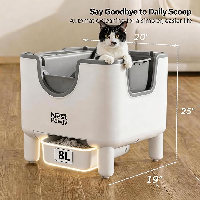 Early Bird Price NestPawly M07 Self-Cleaning Litter Box - Open-Top Automatic Cat Litter Box with Odor Control, Safety Features, and Easy Maintenance