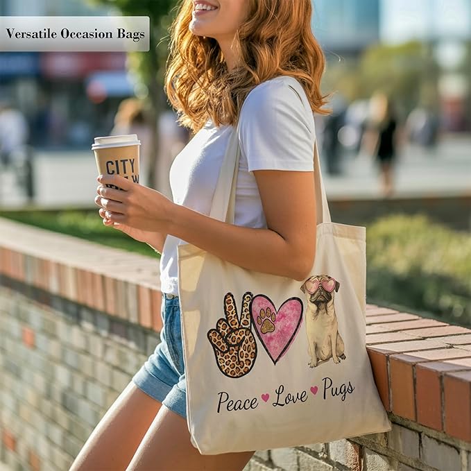 Pets Lover Gifts Tote Bag for Women, Dogs Cats Bee Aesthetic Canvas Bag with Inner Pocket
