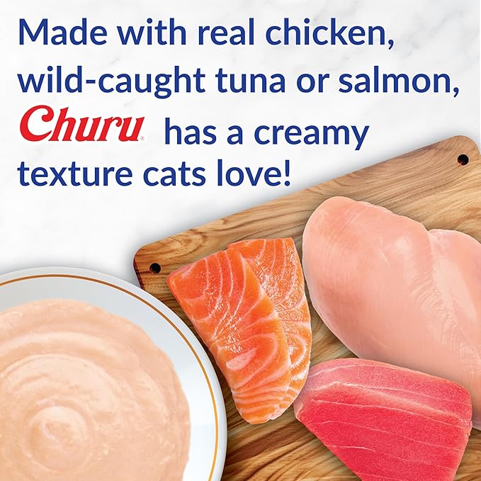 INABA Churu Cat Treats, Lickable, Squeezable Creamy Purée Cat Treat with Green Tea Extract & Taurine, 0.5oz. Each Tube, 20 Tubes, Tuna & Chicken Variety