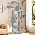 Hzuaneri Large Sturdy Cat Tree Tower, 75 Inch Tall Pet Condo For 7 Large Cats, Cat Tree Indoor Climbing Activity Tower, 2 Large Platform/2 Cave/2 Hanging Basket/5 Scratching Post, Light Grey MS19018LG